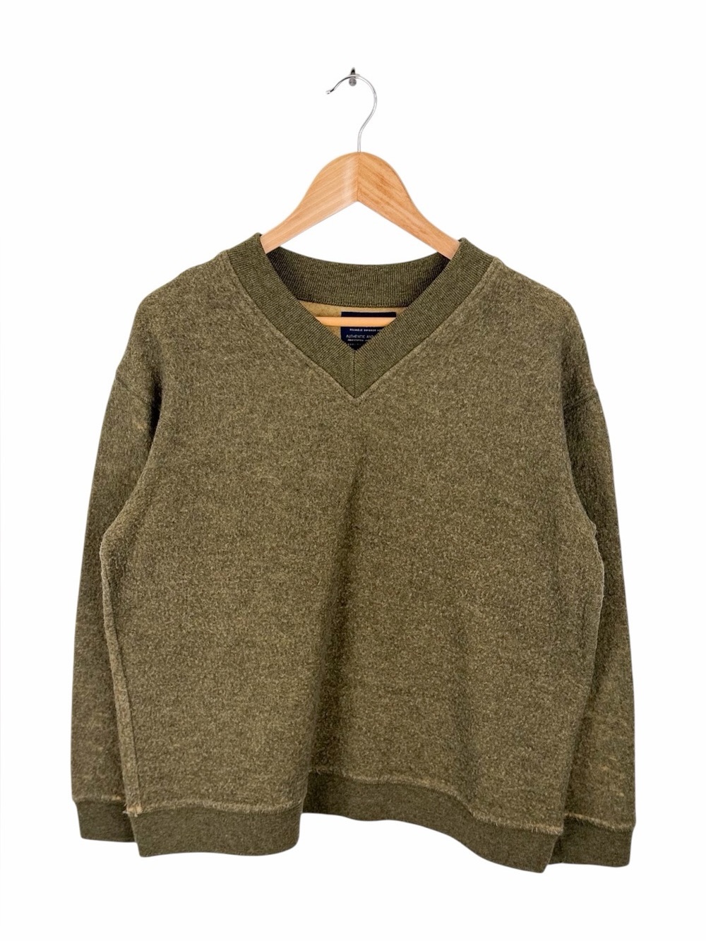 Abercrombie Mens V Neck Sweater Medium Green Wool Blend Distressed Vintage Y2K